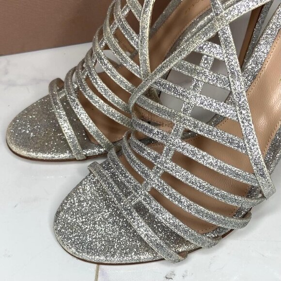 Gianvito Rossi VEGA Bright Silver Glitter Caged High Heel Sandals 100mm - Picture 3 of 13